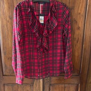 Tommy Hilfiger Pink Plaid Ruffle Blouse